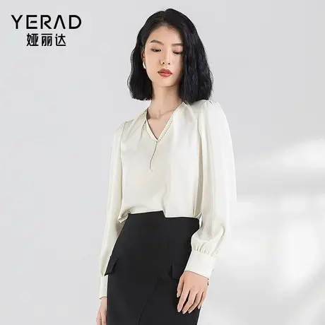 娅丽达商场同款法式v领长袖缎面衬衫女春秋新款别致洋气秋衬衣商品大图