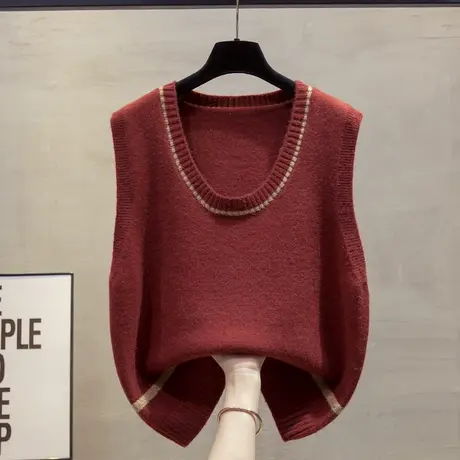 圆领条纹针织马甲背心女2025春秋新款宽松外穿马夹叠穿毛衣坎肩潮图片