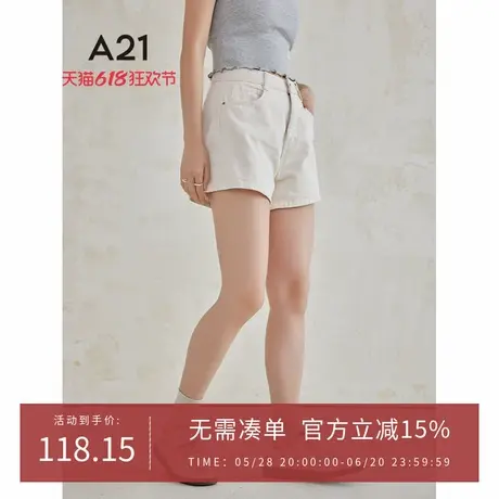 A21女装宽松牛仔短裤夏季休闲纯色简约直筒三分裤子商品大图
