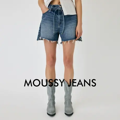 MOUSSY 2025夏季新品做旧毛边系带纯棉短款牛仔裤女010IS311-3701图片