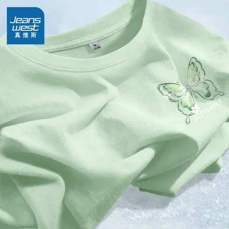 JR真维斯纯棉短袖t恤女2025春季新款宽松通勤上衣薄荷曼波风衣服商品大图