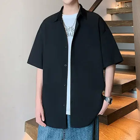 短袖衬衫男夏季2025新款宽松简约寸衫港风大码美式休闲外穿衬衣服商品大图
