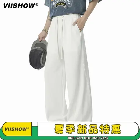 VIISHOW华夫格拼接休闲裤男秋季美式户外长裤宽松阔腿运动长裤子商品大图