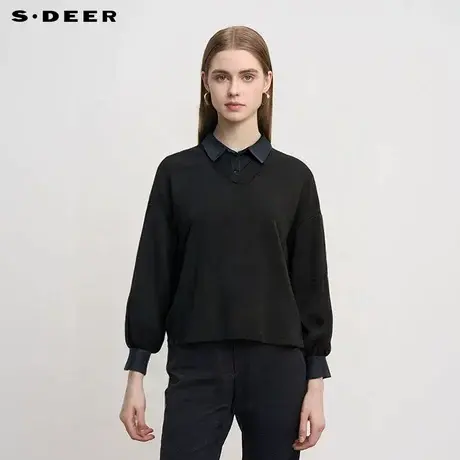 sdeer圣迪奥女装时尚翻领撞色拼接宽松外套S251Z2203商品大图