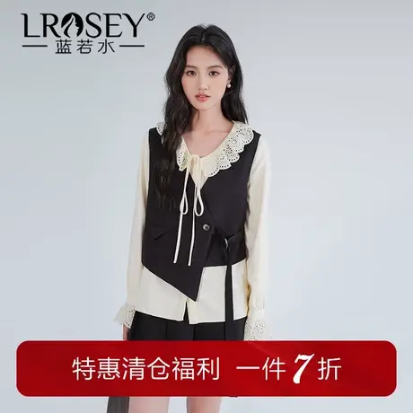 蓝若水大码女装时尚V领叠穿马甲胖mm秋季新品绑带显瘦外穿上衣图片