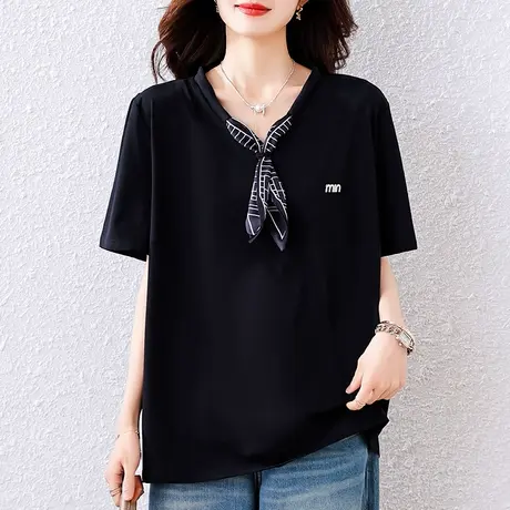 短袖t恤女夏季新款加大码女装宽松中年妈妈洋气遮肚显瘦半袖体恤图片