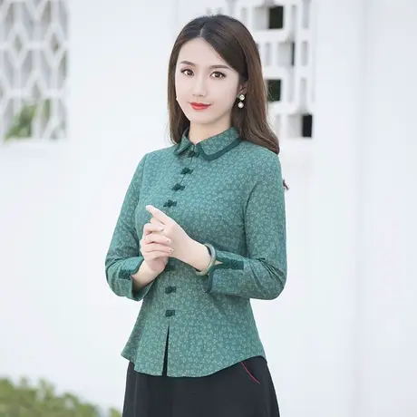 筠雅唐装女中国风改良斜襟盘扣上衣年轻款春秋长袖新中式禅意茶服商品大图