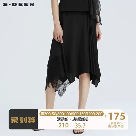 sdeer圣迪奥女装时尚风琴褶蕾丝拼接A字长裙S22281130商品大图