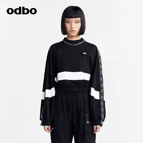 odbo/欧迪比欧专柜同款设计师品牌夏冬短款长袖卫衣女圆领商品大图