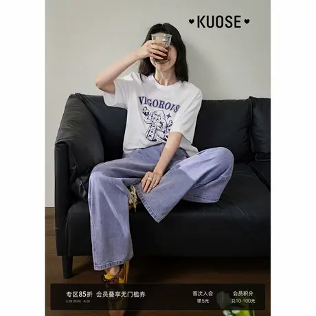 阔色白色圆领t恤休闲半袖2025夏日ootd穿搭新款女设计感宽松上衣图片