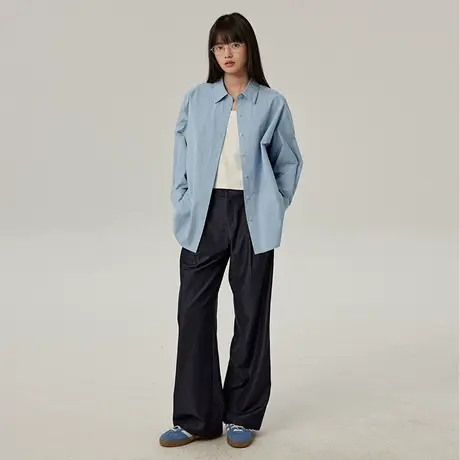 omont蛋挞家 纯色宽松廓形长袖衬衫2025春季小众百搭衬衣撞色上衣商品大图