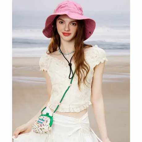 a02美式少女感刺绣小碎花收腰短款女式衬衫夏季小众气质上衣图片