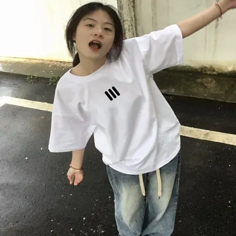 欧洲站宽松加大码胖mm半袖正肩t恤短袖女夏ins潮学生上衣时尚洋气商品大图