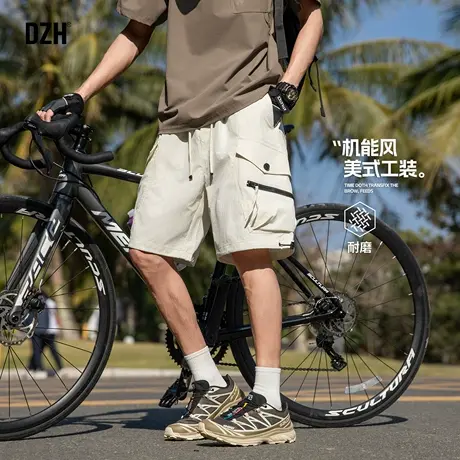 男士杏色工装短裤男夏外穿户外耐磨五分裤休闲2025新款机能裤百搭图片