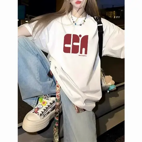 NR真维斯美式高街纯棉短袖t恤男女2025夏季新款百搭别致宽松上衣商品大图