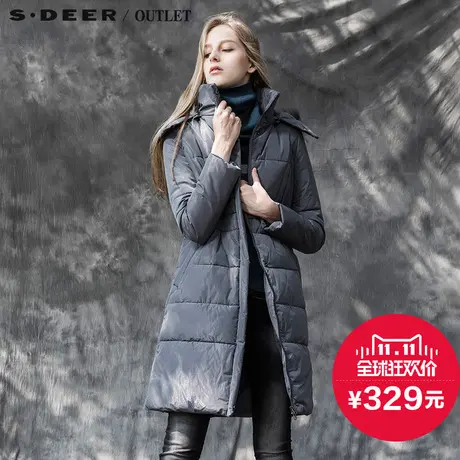 s.deer【新品】圣迪奥专柜正品休闲连帽修身长款棉衣S14481910图片