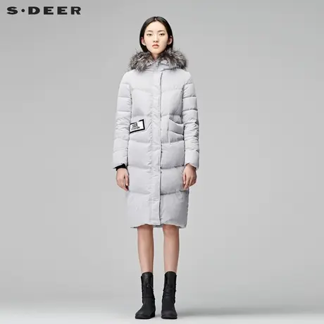 sdeer圣迪奥2018冬季女休闲毛绒个性装饰直筒长款羽绒服S17482432图片