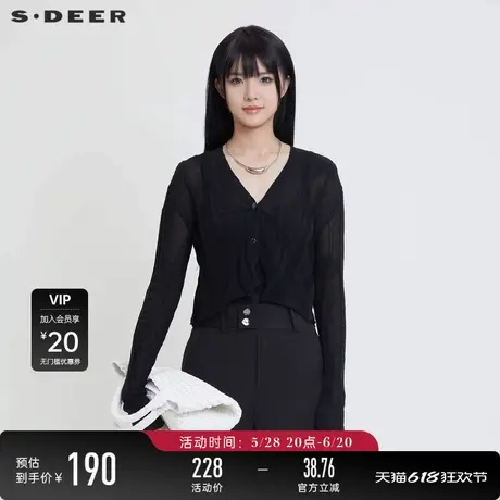 sdeer圣迪奥女装夏装复古V领修身开衫针织衫S24283516图片