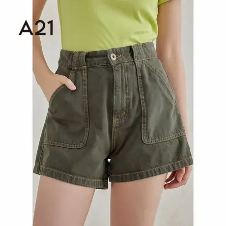A21女装直筒牛仔短裤夏季新款巨好看纯色设计感大口袋三分裤子图片