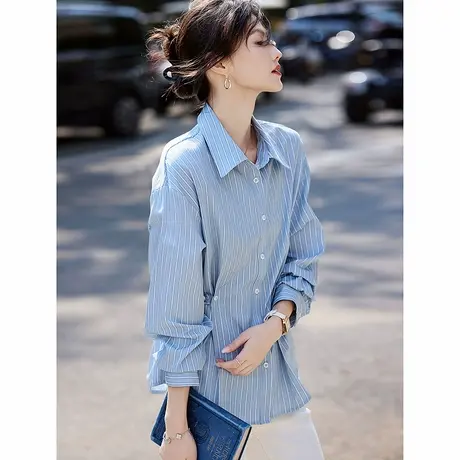 时尚气质长袖衬衫2025年春季新款女条纹百搭休闲简约大气显瘦上衣商品大图