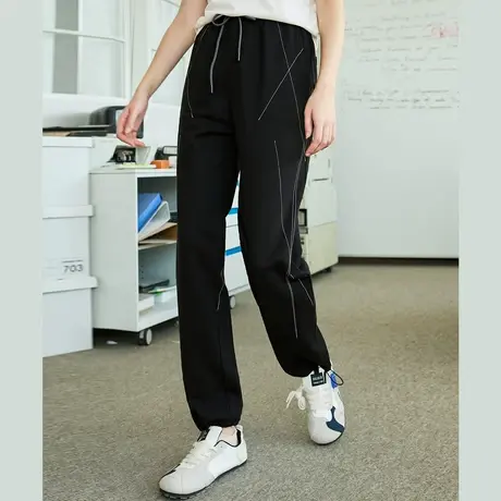 a02美式明线设计运动抽绳长裤2025春季宽松休闲女式休闲裤商品大图