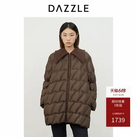 DAZZLE地素奥莱 羽绒服冬季女装雪尼尔毛衫领中长羽绒服商品大图