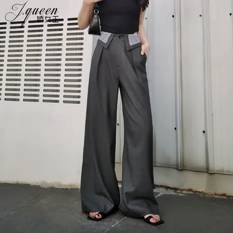 高腰设计感阔腿裤女春夏新款格子直筒拖地长裤透气百搭遮肉西装裤商品大图
