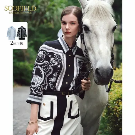 Scofield女装法式衬衫丘比特印花衬衫七分袖衬衫女上衣夏季图片