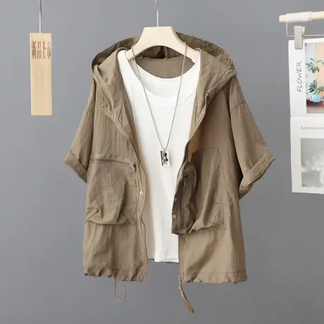 夏季新款连帽短袖防晒衫女设计感小众薄开衫休闲外套上衣防晒衣潮图片