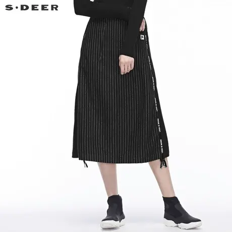 sdeer 🛂圣迪奥面料拼接个性创意贴袋撞色英文装饰长裙S18461170图片