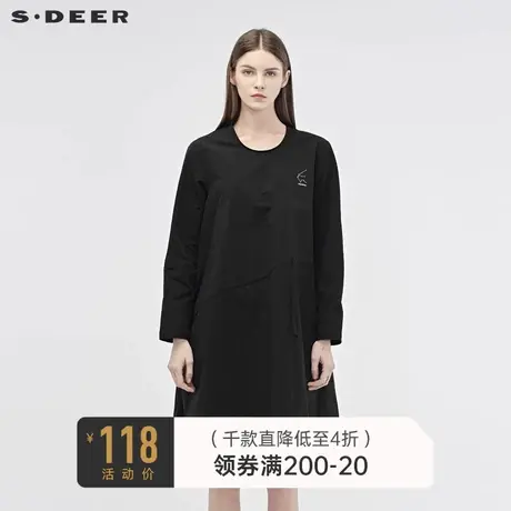 sdeer圣迪奥春秋简约字母斜线分割收腰大码孕妇裙连衣裙S19181226图片