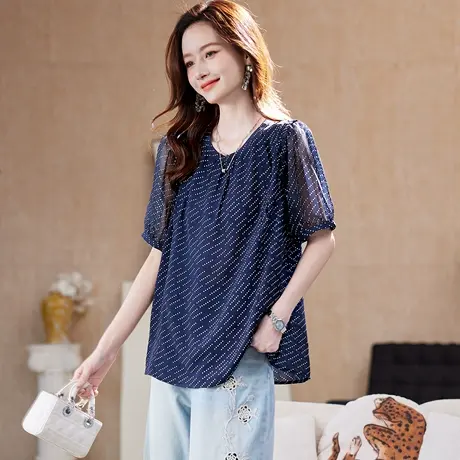 宝诗黎【新品价178元】圆领波点印花雪纺衫JT1161图片