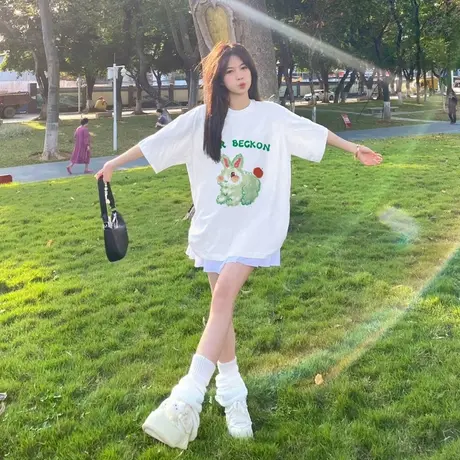 纯棉百搭短袖t恤女2025新款白色半袖宽松显瘦超好看独特漂亮上衣商品大图