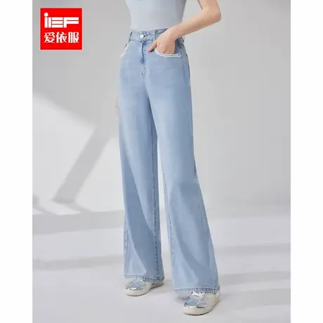 IEF/爱依服裤子2025夏季新款法式通勤气质设计感百搭牛仔阔腿裤商品大图