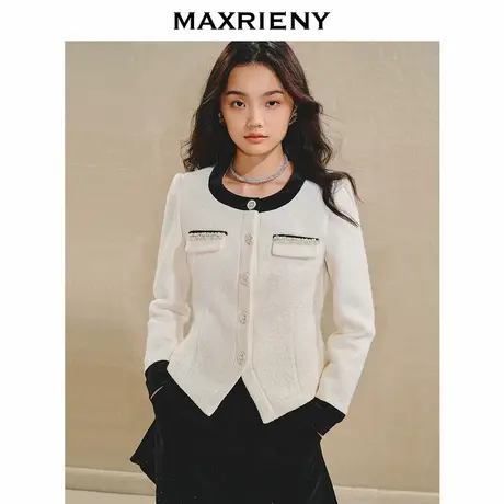【奥莱】MAXRIENY复古感小香外套撞色收腰上衣女图片