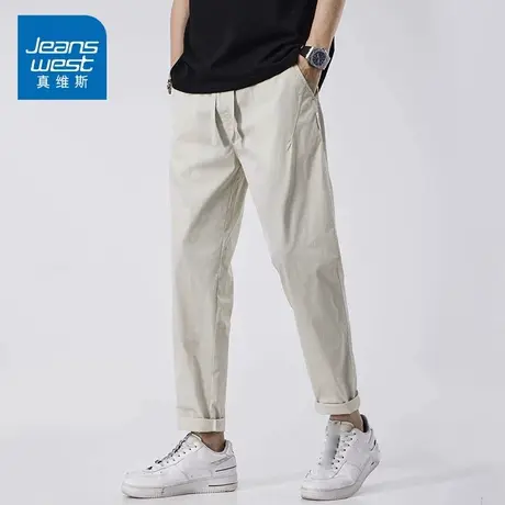 KZ真维斯松紧腰抽绳休闲裤男士简约百搭潮牌春秋季男裤夏季九分裤图片