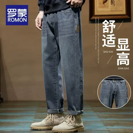 罗蒙男士牛仔裤2025春秋季新款时尚休闲风潮流宽松直筒长裤子男款商品大图