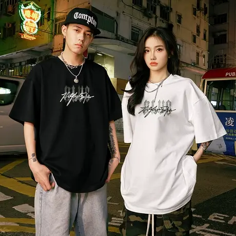 Nuthink字母印花美式复古短袖T恤重磅潮牌半袖情侣男女2025夏新款图片