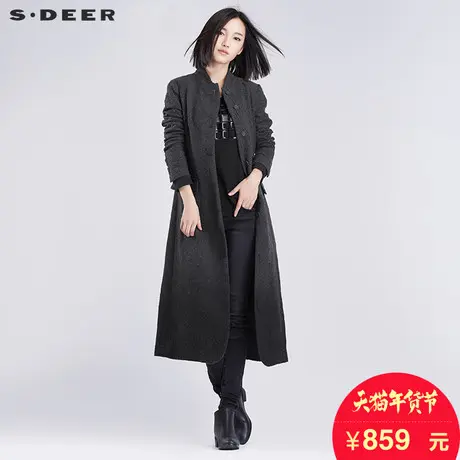 sdeer圣迪奥2017秋装气质立领长款风衣灰调渐变毛呢大衣S16381836图片