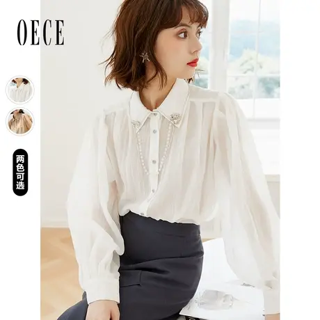 Oece气质通勤衬衫春秋季新款女装法式薄款长袖衬衣夏设计感上衣商品大图