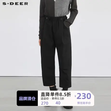 sdeer圣迪奥女装松紧拼接压褶插袋直筒长裤S214Z0802图片