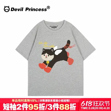 超火街头复古风卡通印花灰色短袖t恤女宽松大版无性别穿搭上衣夏图片