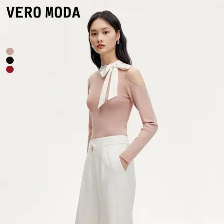 Vero Moda奥莱针织衫女早秋新款肩部镂空可拆蝴蝶结半高领流行商品大图