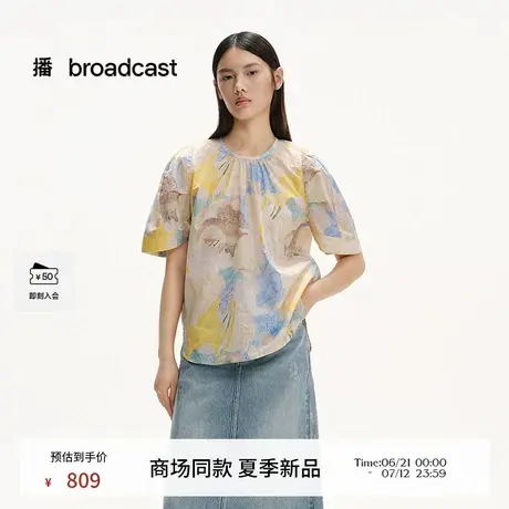 播商场同款夏日印花别致小衫女25新款休闲宽松短袖衬衫BDS2HD2184商品大图