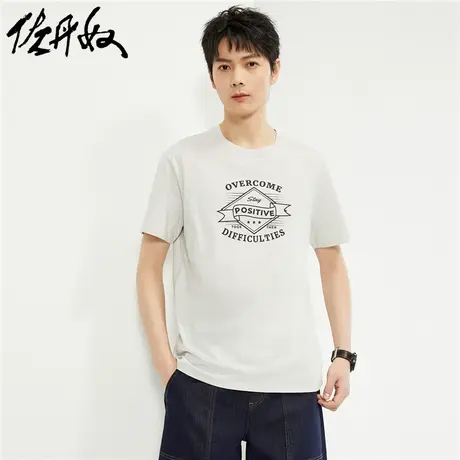 佐丹奴T恤男装纯棉针织复古印花圆领短袖T恤 13094201商品大图