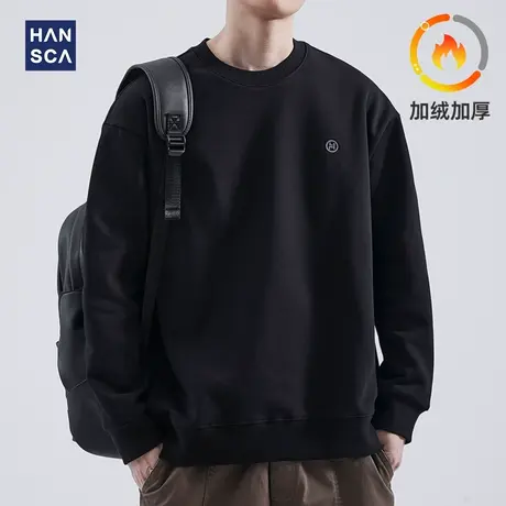 hansca440g重磅抓毛加绒卫衣男2024新款秋冬加厚宽松圆领套头上衣图片