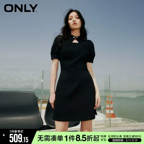 ONLY冬季中式复古旗袍修身短款牛仔连衣裙女|123142007商品大图