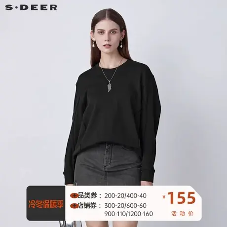 sdeer圣迪奥女装休闲圆领拼接黑色长袖T恤S22160205🍋商品大图