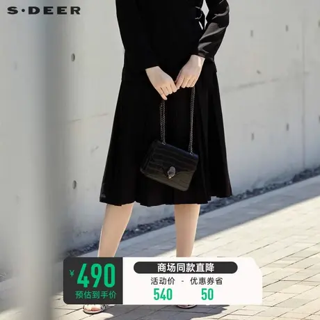 sdeer圣迪奥女装休闲高腰百褶中长款A字伞裙S23281104🥪图片