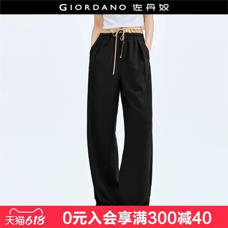 佐丹奴裤子女新款雪纺空气裤撞色高腰阔腿裤松紧腰休闲裤18414606商品大图